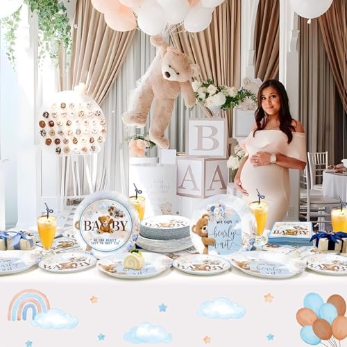 180PCS Bear Baby Shower Decor Plates Napkins Set