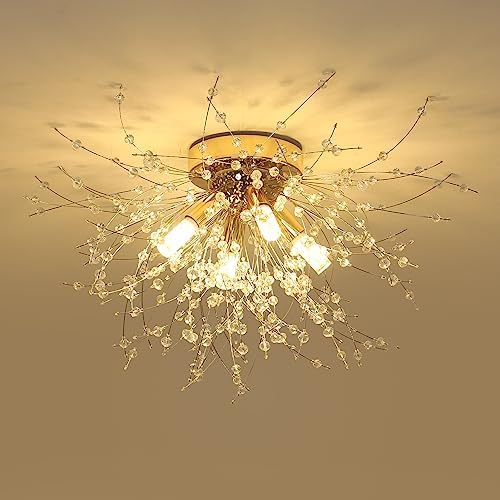 HMVPL Gold Crystal Flush Mount Ceiling Light 4-Light