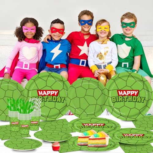 Eywusco 192pcs Turtle Birthday Tableware Set for Kids Party Supplies