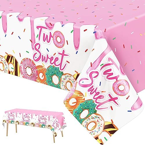 ZOIIWA 3 Pack Donut Themed Birthday Tablecloths