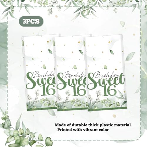 PATIAI Sweet 16 Tablecloths 3 Pack Sage Green Rectangle 16th Birthday Decor