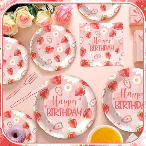 Strawberry Themed Party Tableware Set for 20 Guests