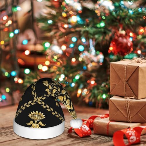 Sunflower In Gold And Black Santa Hat for Kids