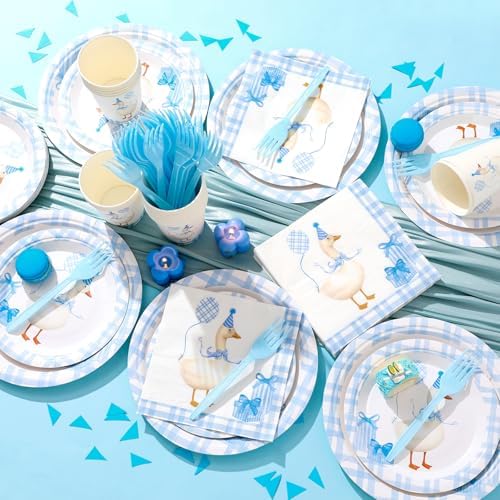 Havawish 120 Pcs Silly Goose Blue Party Tableware Set