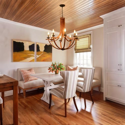 Modern Farmhouse Chandelier with 8 Lights Wood Finish