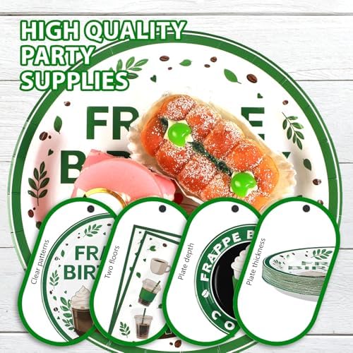 Grencian Green Coffee Birthday Plates Napkins Set