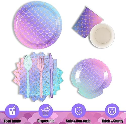 Roshtia 172 Pcs Mermaid Party Tableware Set for 24 Guests
