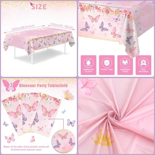 Staraise 3PCS Butterfly Tablecloths for Girls Birthday Party