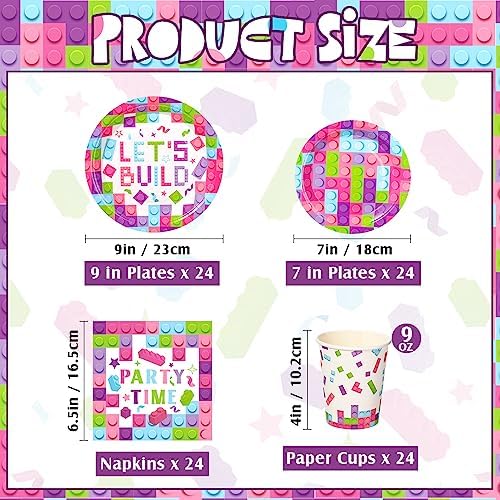 Gejoy 171 Pcs Building Block Birthday Party Tableware Kit for Girls