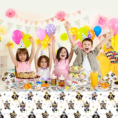 OULUN Dog Party Tableware Set 20 Plates 20 Napkins Tablecloth 71x425 Dog Birthday Decorate Supplies
