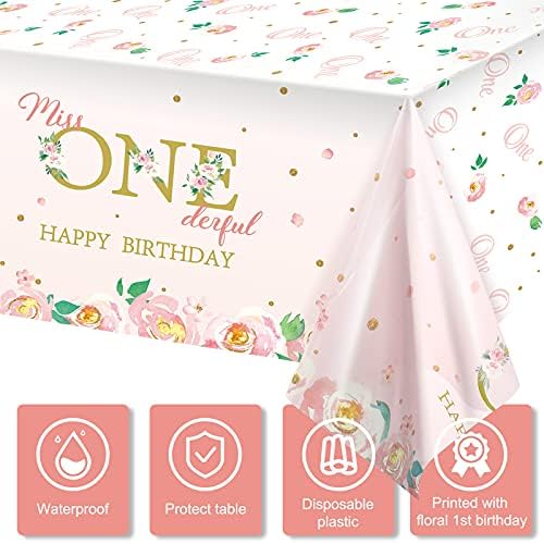 Tatuo 3 Piece 1st Birthday Floral Tablecloth