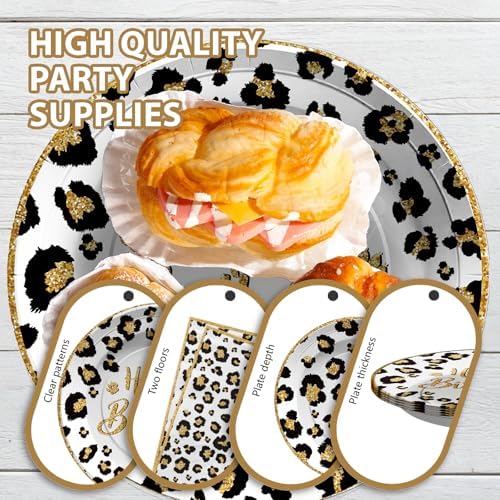 Grencian 96 Pcs Cheetah Print Party Plates Napkins Forks Serving 24