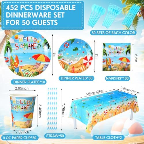 452 Pcs Summer Beach Party Decorations Set
