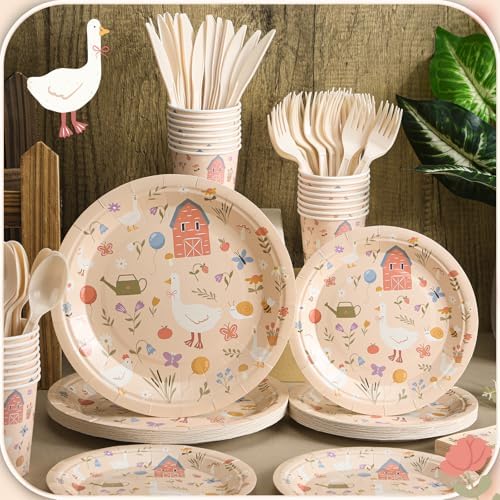 Zhehao 168 Pcs Silly Goose Birthday Party Decor Tableware Set for 24 Guests