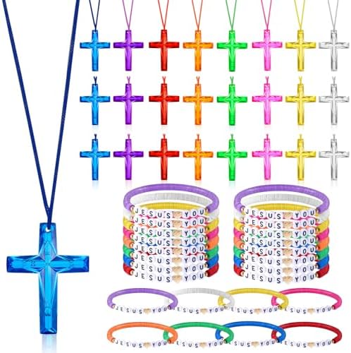 48 Pcs Cross Necklaces and Bracelets for Religious Party Favors