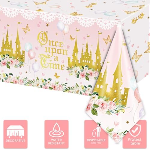 3PCS Princess Party Tablecloths for Girls Baby Shower 1st Birthday Castle Themed Table Cover