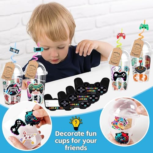 Gaming Party Favors Set with Keychains Stickers Straws