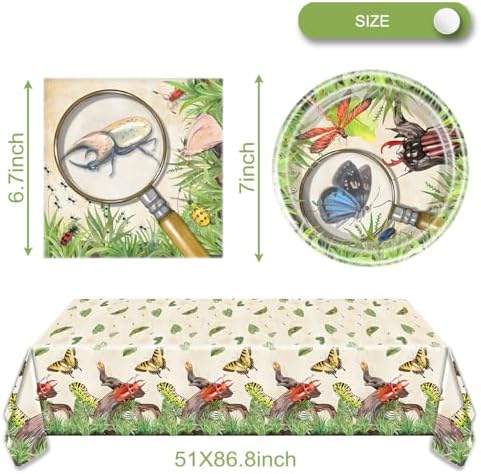 OULUN Bug Party Decorations Tableware Set 20 Plates 20 Napkins Tablecloth