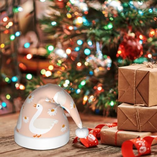 Geese and Flower Santa Hat for Kids Christmas Party Headwear