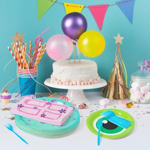 Monster Birthday Party Supplies 96pcs Plates Napkins Forks Set