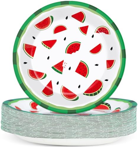 Wiooffen 48 Pcs Watermelon Party Plates - 9 Inch Decor Set for Kids Birthday Summer Festivals