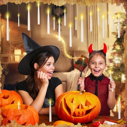 20PCS Floating Candles with Wand Remote Control Flameless LED Halloween Decorations for Home Party Use