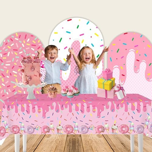 4Pcs Pink Donut Ice Cream Tablecloths for Baby Girl Parties
