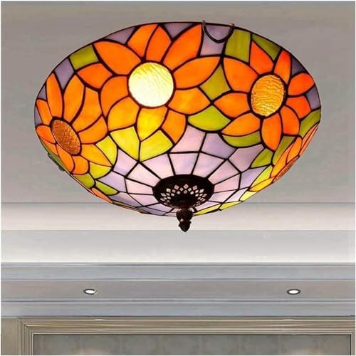 Tiffany Style Ceiling Lamp with 12 Inch Sunflower Glass Shade