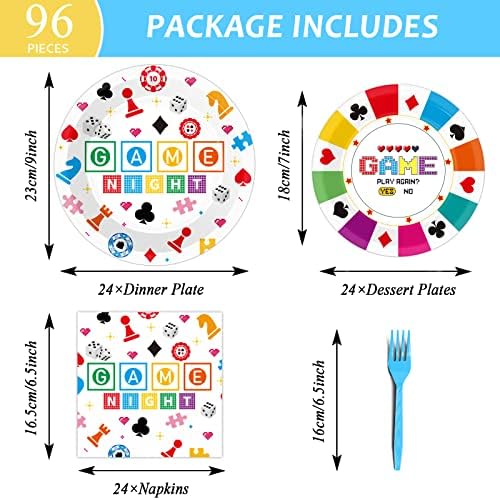 Wiooffen 96 Pcs Game Night Party Supplies Set for 24 Guests