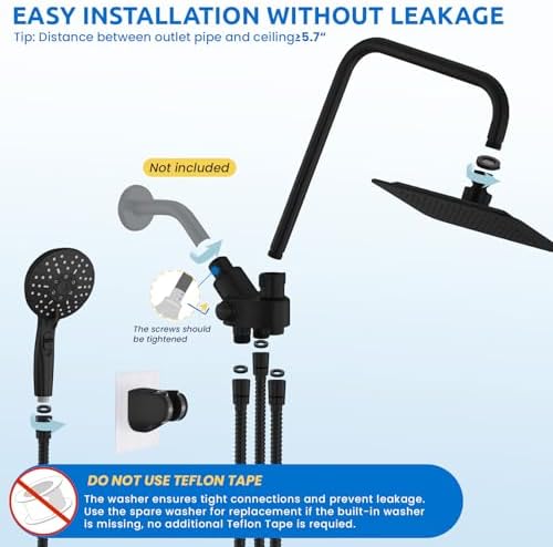 Ryamen 8 Inch Dual Shower Head Combo with 5 Spray Settings and Pause Function