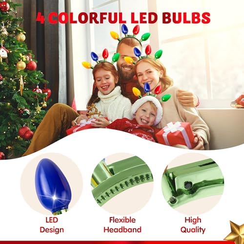JOYIN LED Flashing Headband with 4 Colorful Lights for Christmas Party Favors