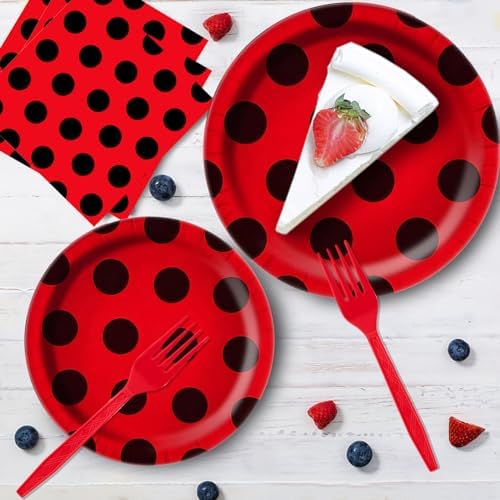 Ladybug Themed 96Pcs Plates Napkins Party Set for 24 Guests