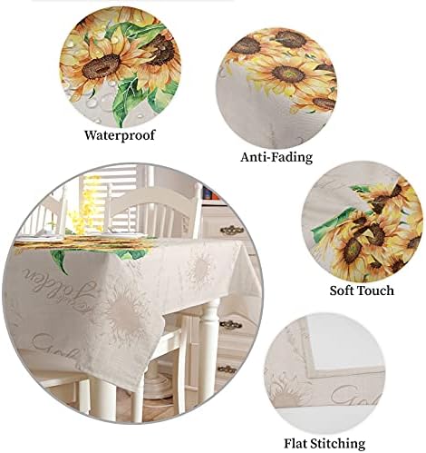 ZOE GARDEN Square Tablecloth Vintage Yellow Sunflower Washable