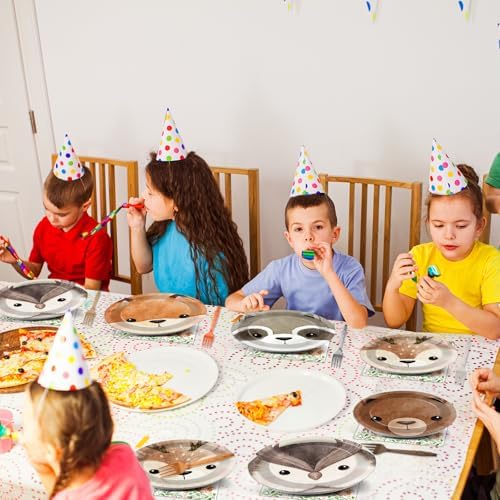 Chunnin 96Pcs Woodland Party Plates Napkins for Animal Themed Events
