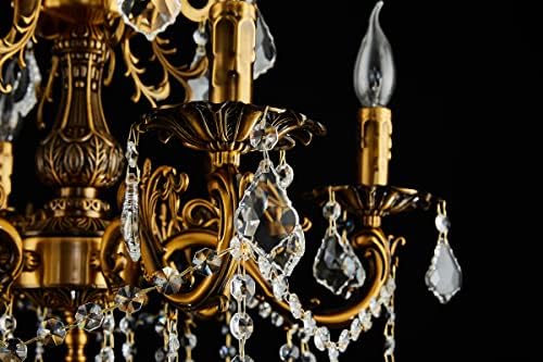 6 Light Antique Gold Crystal Chandelier with Dimmable Function