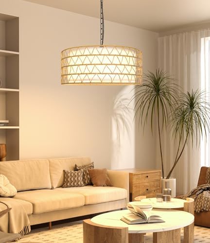 20 Inch Rattan Chandelier with 5 Lights Boho Style