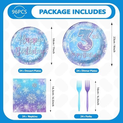 Frozen Themed Party Plates with Snowflake Design for 3rd Birthday