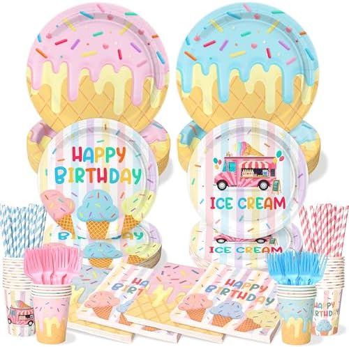 300 Pcs Ice Cream Plates Napkins Cups Forks Set Serves 50 Guests