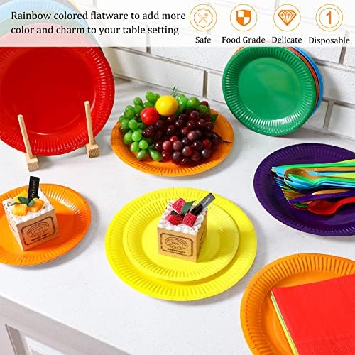 Karenhi 144 Piece Rainbow Party Tableware Set for 24 Guests