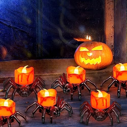 6 Pack Halloween LED Tea Lights with Spider Design