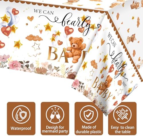 Adirasenotek 3Pcs Bear Baby Shower Tablecovers