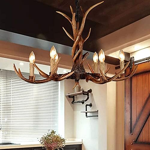 Rustic Farmhouse Candle Chandelier with Resin Antlers