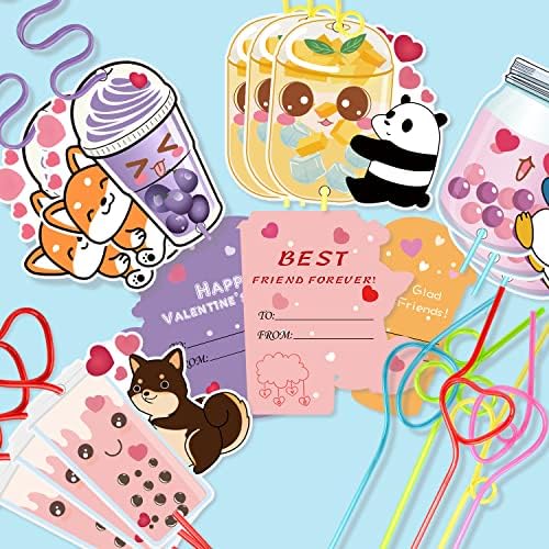32 Pack Valentine Cards with Crazy Straws for Kids
