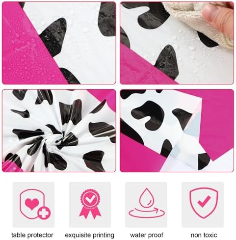 Hot Pink Cow Print Tablecloth Set 3 Pc 54x108 Inch Party Decor