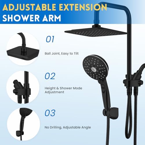 Ryamen 8 Inch Dual Shower Head Combo with 5 Spray Settings and Pause Function