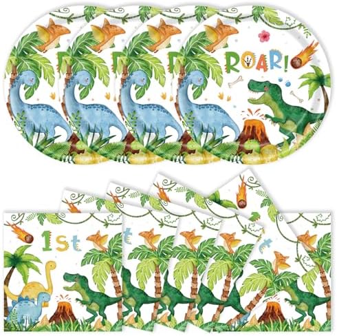 40pcs Watercolor Dinosaur Paper Plates and Napkins Party Set