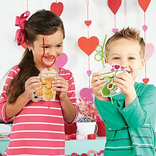 32 Pack Valentine Cards with Crazy Straws for Kids