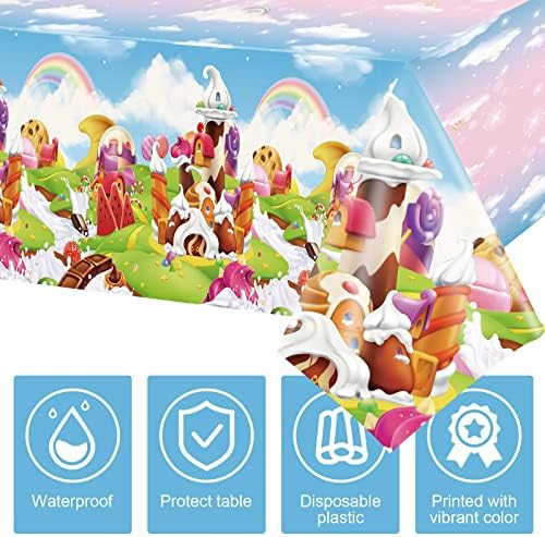 Tiamon 3 Piece Candyland Birthday Tablecloths for Kids