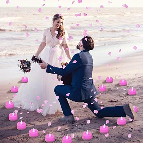 LANKER 24 Pack LED Pink Tea Lights Battery Operated Flameless Long Lasting Safe for All Occasions