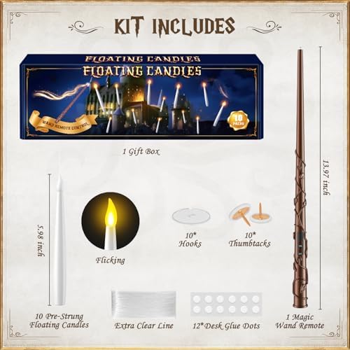 Floating Candles with Wand 10PCS - Flameless Magic Halloween Decor
